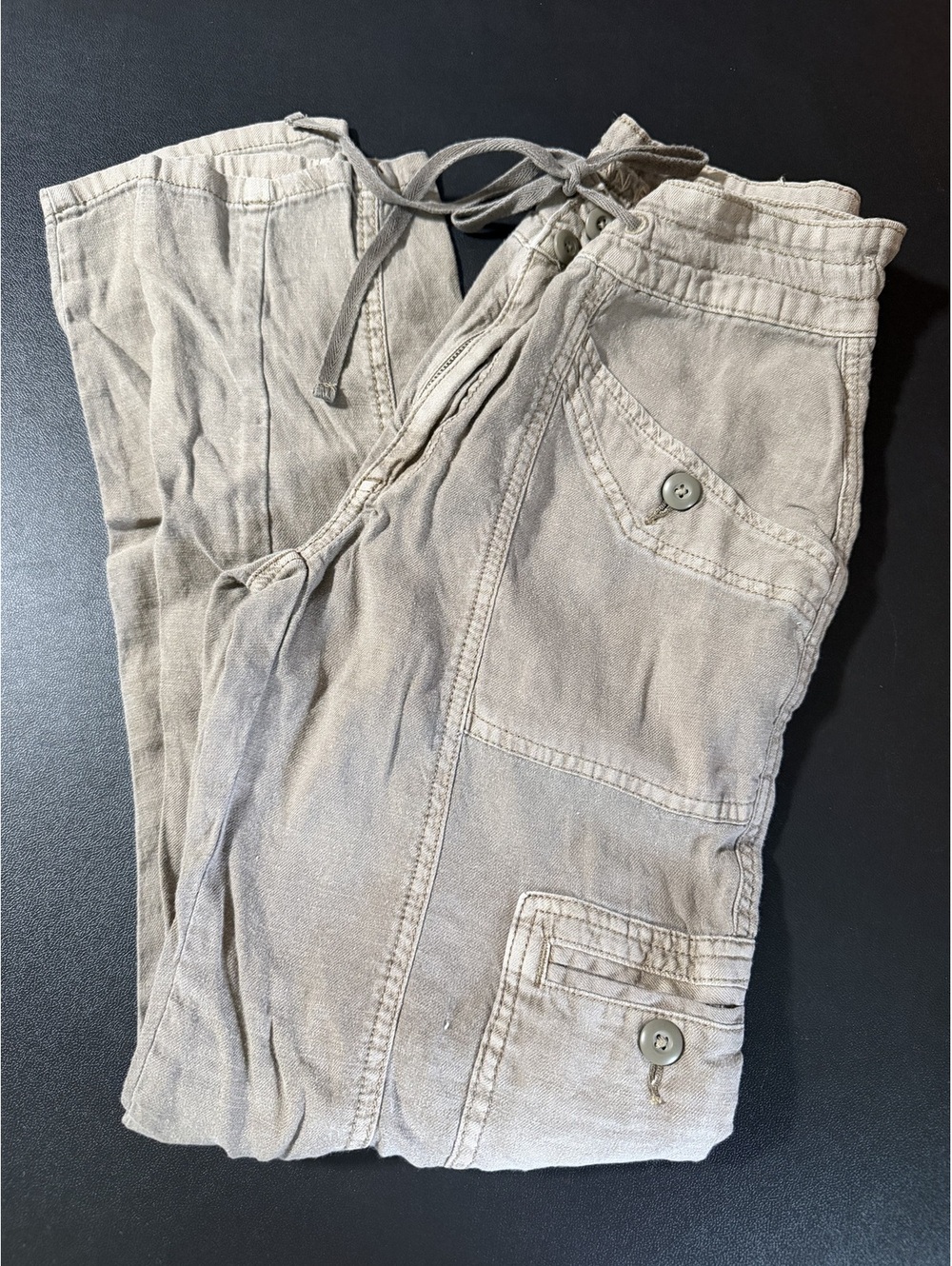 American Eagle Outfitters Beige Cargo Jogger Pants Size 4 Regular Linen Blend